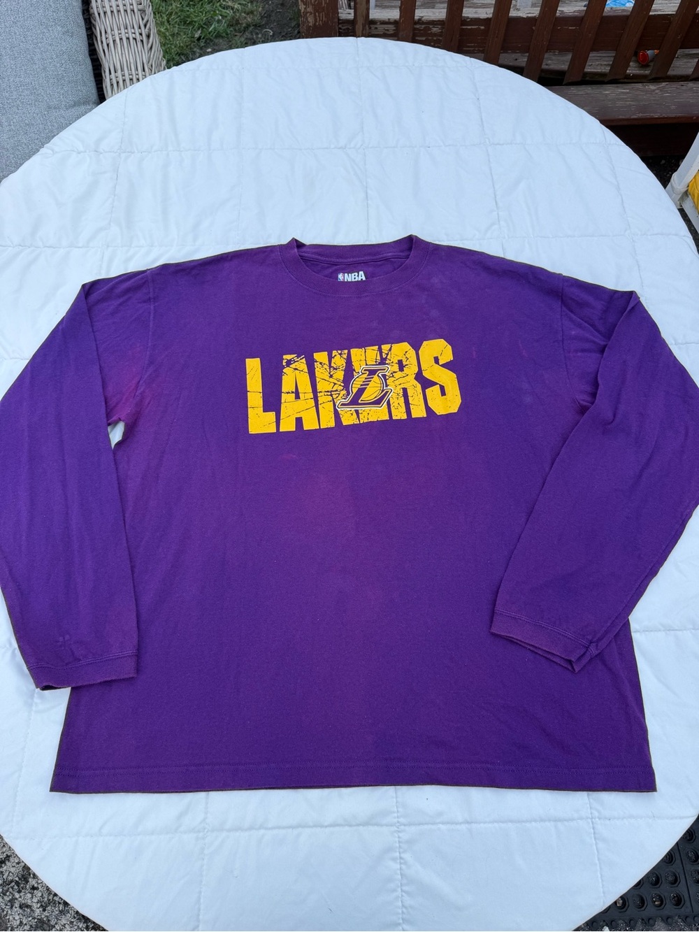 NBA Los Angeles Lakers Purple and Yellow Long-Sleeve Crewneck Shirt